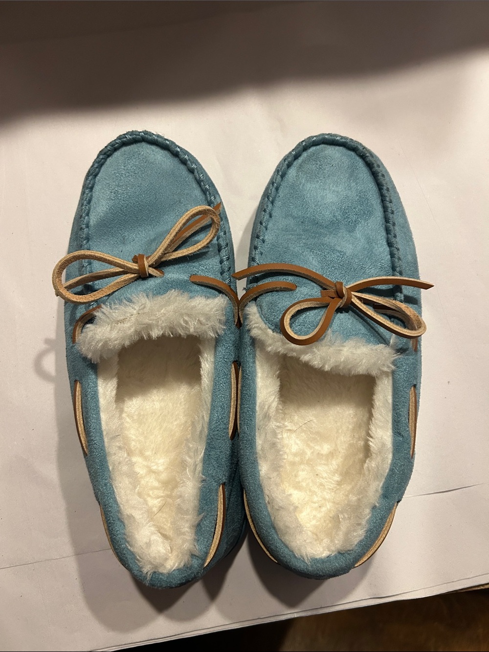 Sonoma Teal Blue Faux-Fur Lined Moccasin Slippers